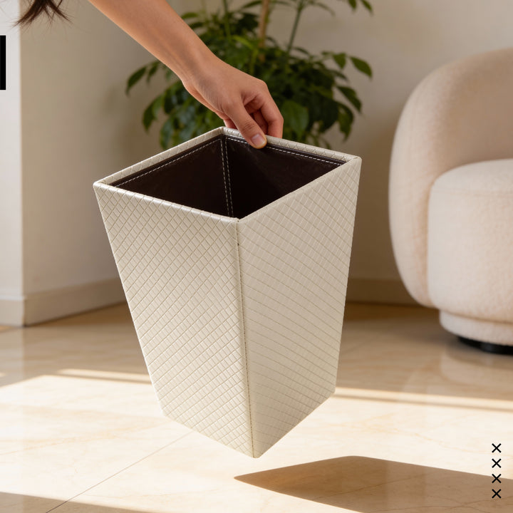 PU-Leather Cream Leather Dustbin