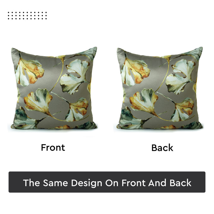 Blackout Polyester Gingko Grey Cushion Cover (Pack of 2)