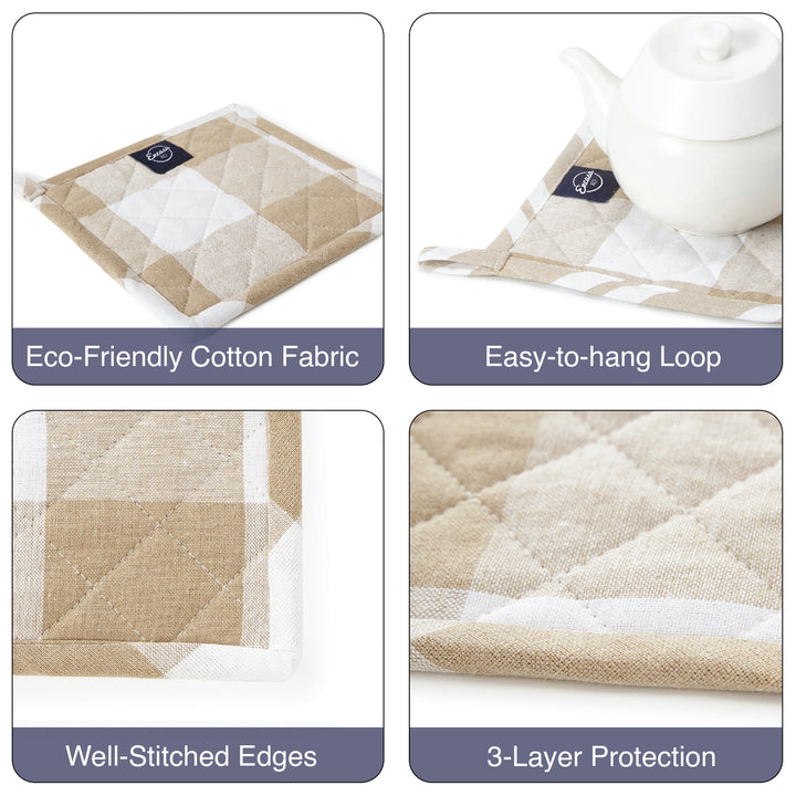 Cotton Buffalo Beige Checks Pot Holders (Pack of 2)