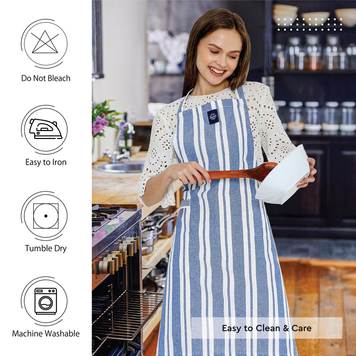 Cotton Franca Blue Stripes Apron (Pack of 1)