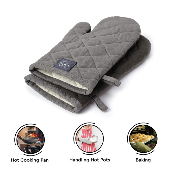 Cotton Grey Oven Gloves (Pack of 2)