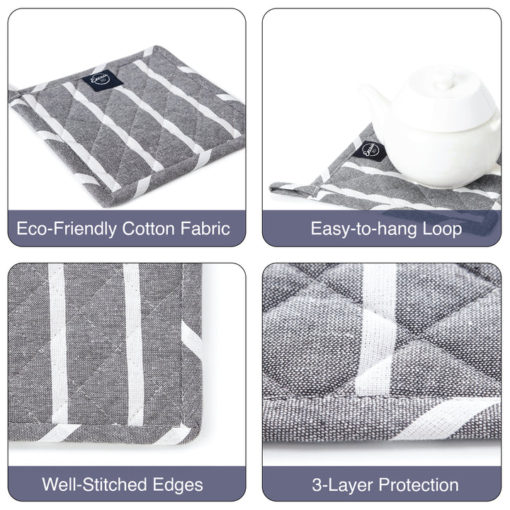 Cotton Roma Grey Stripes Pot Holders (Pack of 2)