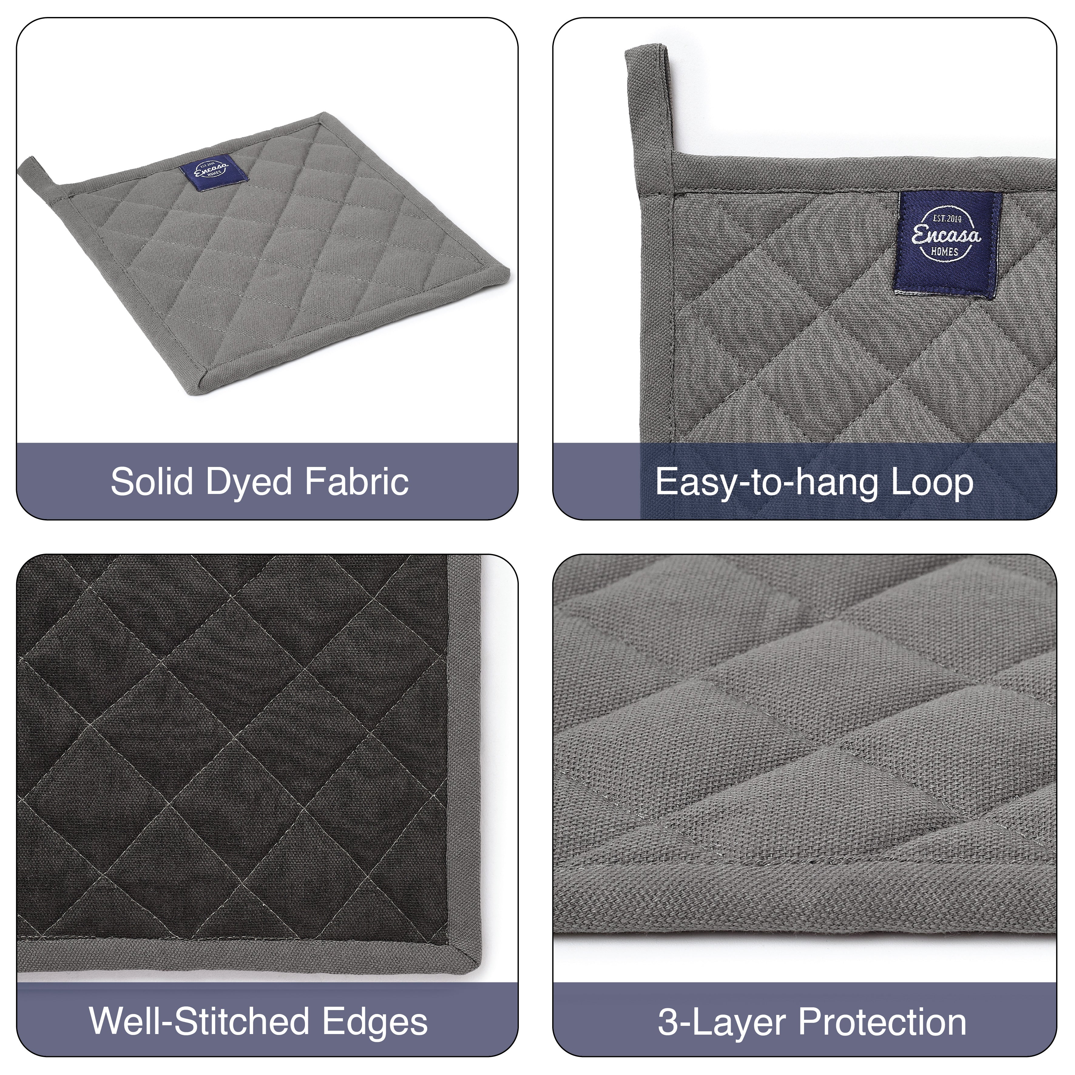 Yarn Dyed Cotton Grey Potholder (Pack of 4)