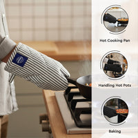 Cotton Ticking Black Apron + Oven Glove + Pot Holder (Pack of 3)