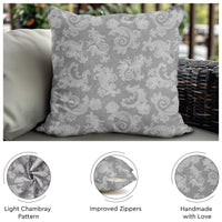 Chambray Cotton Floral Grey Cushion Cover (Pack of 2)