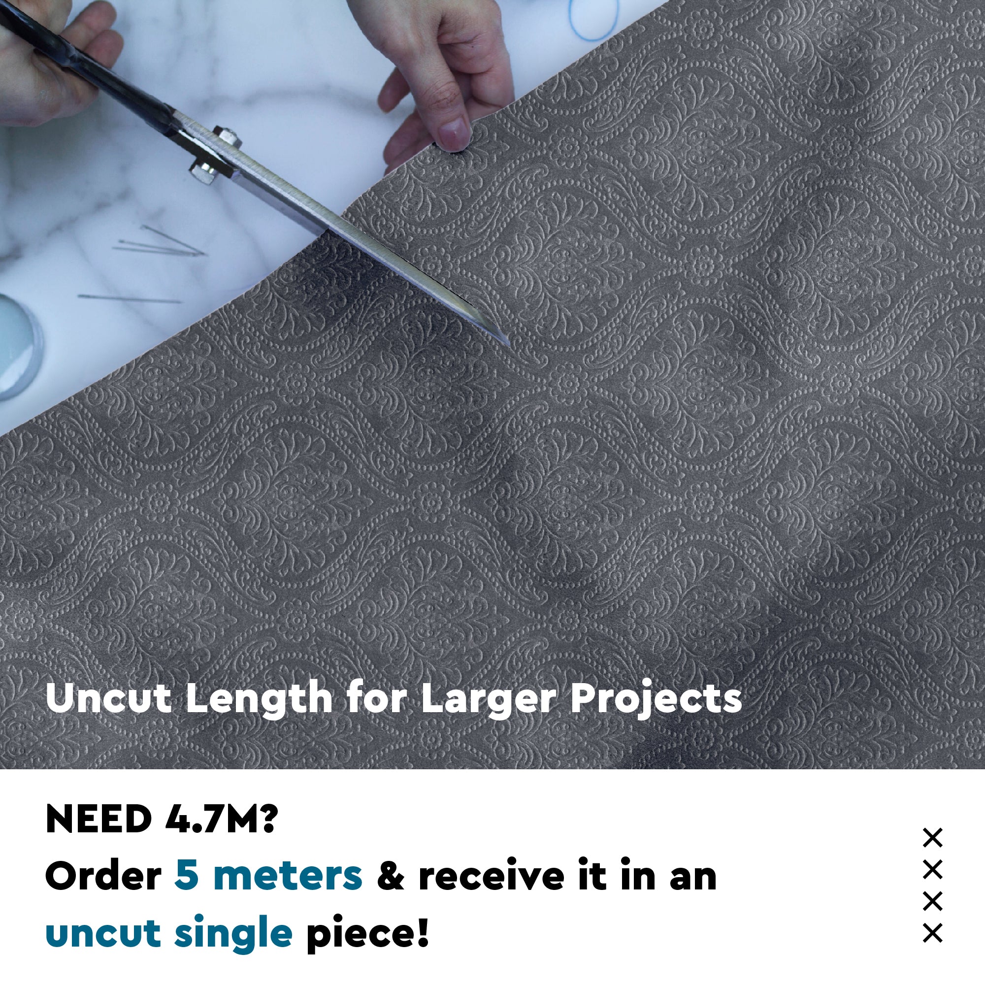 Embossed Velvet Grey Fabric by Meter