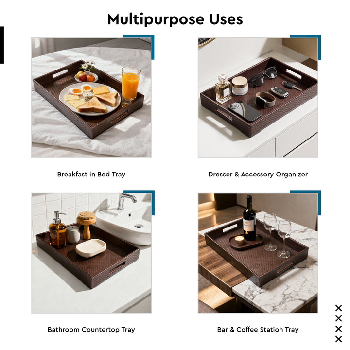 Leather Copper Leather Serving Tray Combo