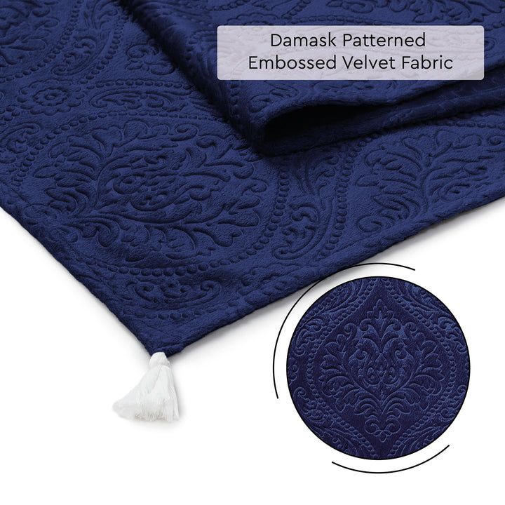 Embossed Velvet Navy Blue Table Runner