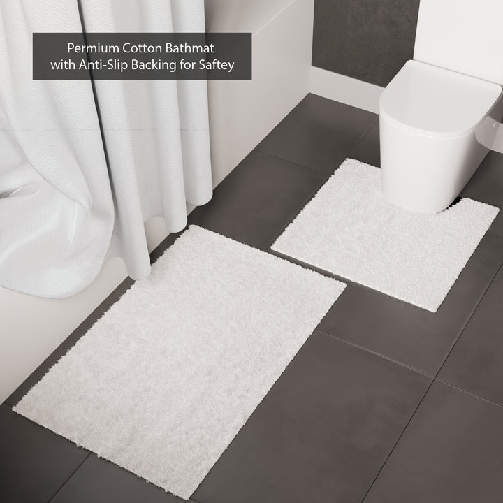 Polyester ZZ White Combo Shower Curtain + Bathmat (Pack of 3)