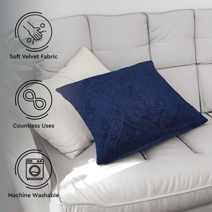 Embossed Velvet Navy Blue Cushion Cover (Pack of 2)