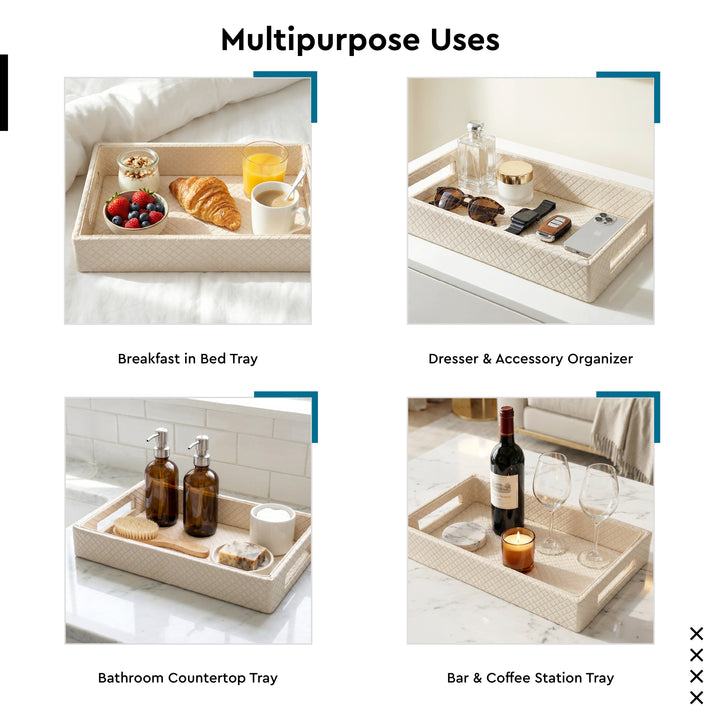 Leather Cream Leather Serving Tray Combo