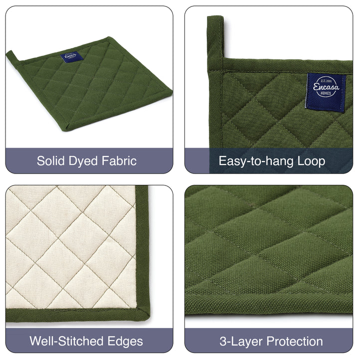 Yarn Dyed Cotton Leaf Green Potholder (Pack of 4)