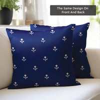 Polyester Blackout Buti Navy Blue Cushion Cover (Pack of 2)