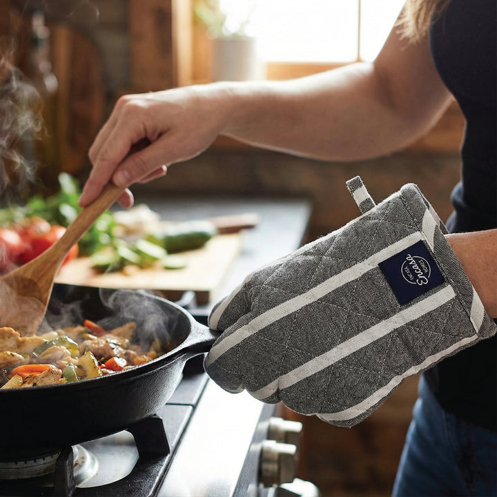 Cotton Roma Grey Stripes Oven Glove & Pot Holder