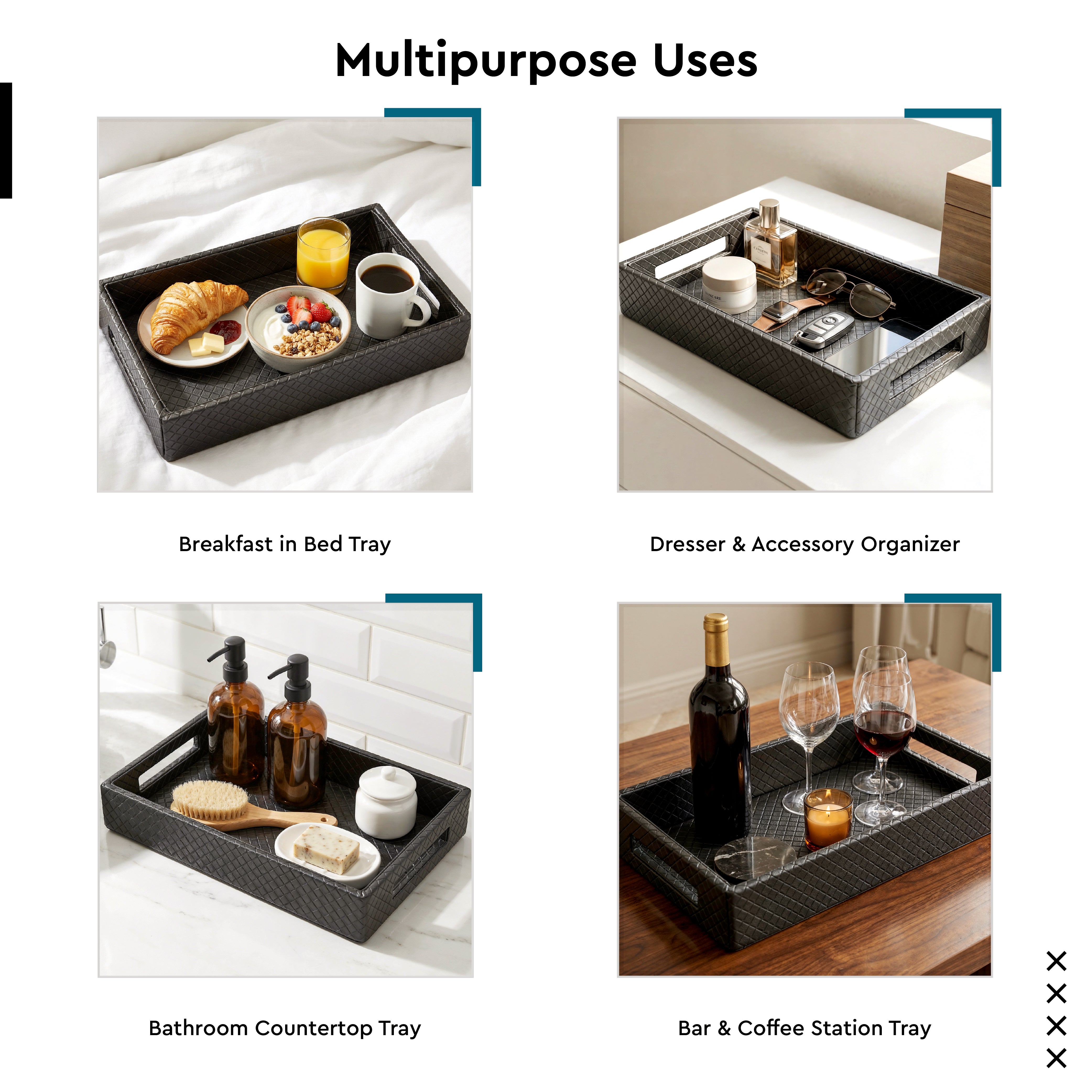PU-Leather Grey Leather Serving Tray