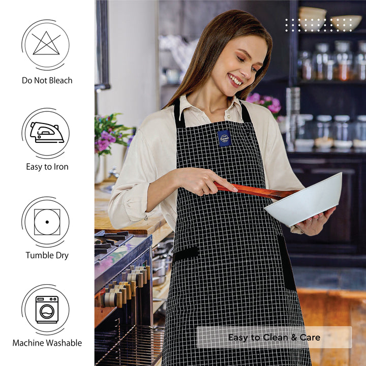 Cotton Butcher Checks Black Apron (Pack of 1)