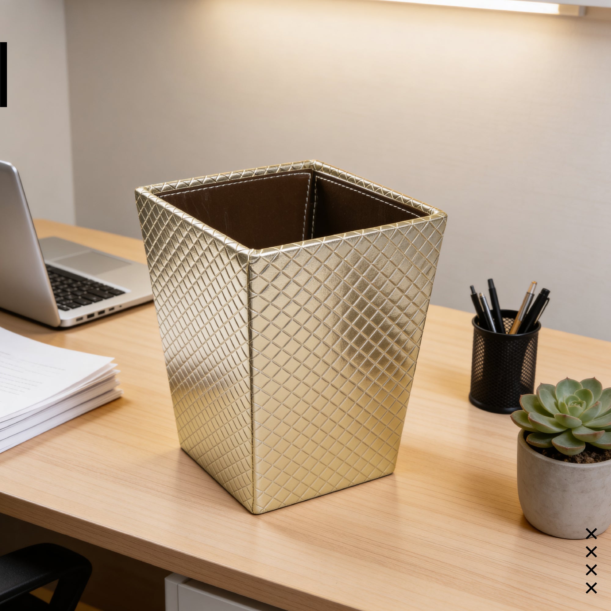 Faux Leather Light Gold Leather Dustbin