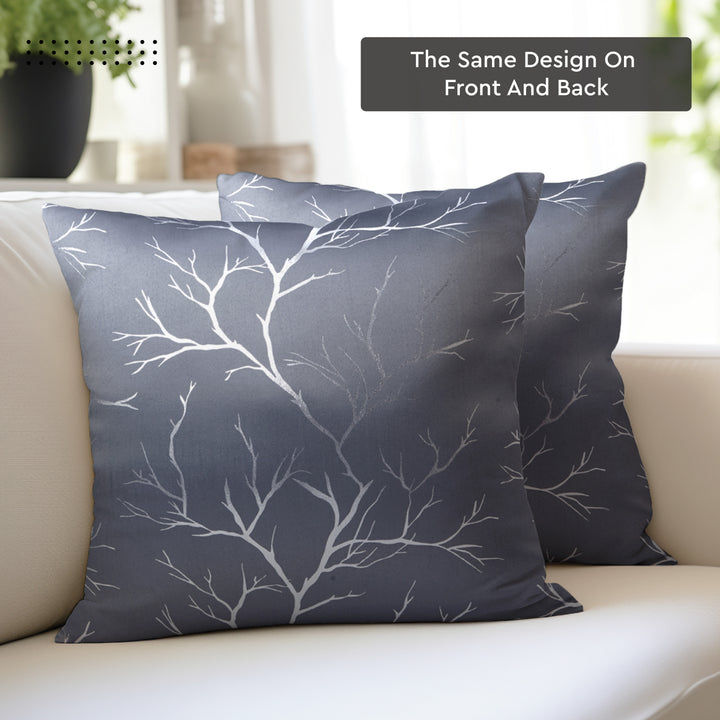 Polyester Blackout Twigs Grey Cushion Cover (Pack of 2)