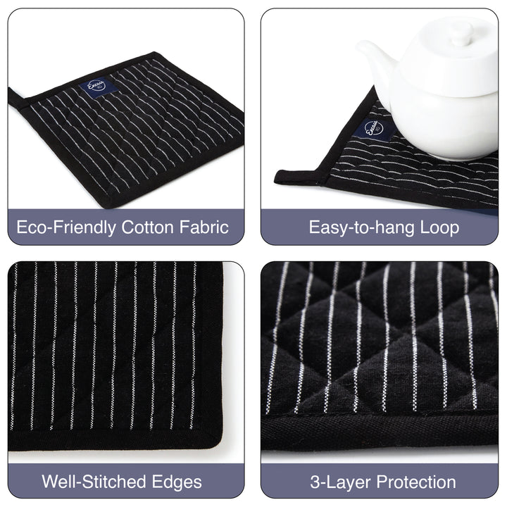 Cotton Butcher Stripes Black Pot Holders (Pack of 2)