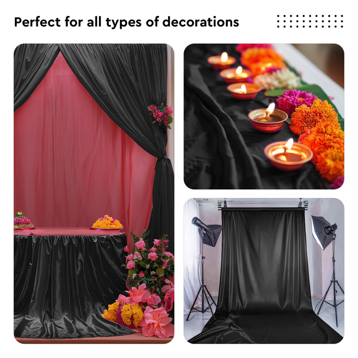 Satin Polyester Silk Black Fabric
