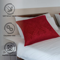 Embossed Velvet Red Cushion Cover (Pack of 2)