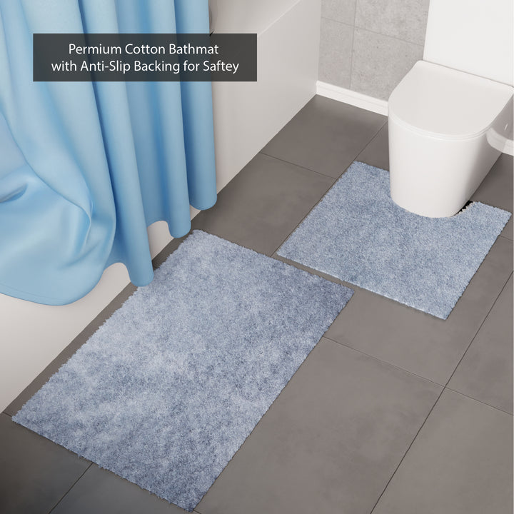 Polyester Blue Shower Curtain + Bathmat (Pack of 3)