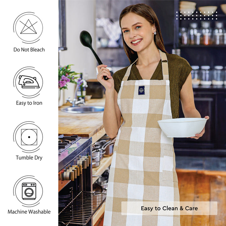 Cotton Buffalo Beige Checks Apron (Pack of 1)