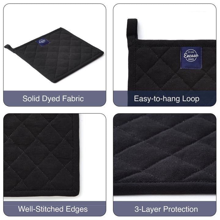 Yarn Dyed Cotton Full Black Potholder (Pack of 4)