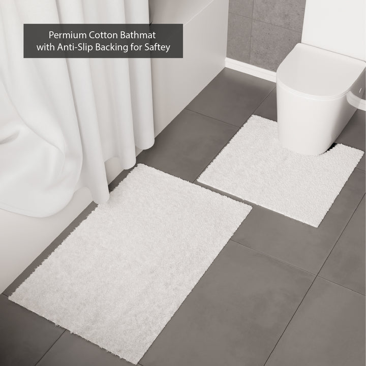 Polyester White Shower Curtain + Bathmat (Pack of 3)