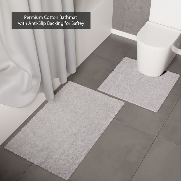 Polyester Grey Shower Curtain + Bathmat (Pack of 3)