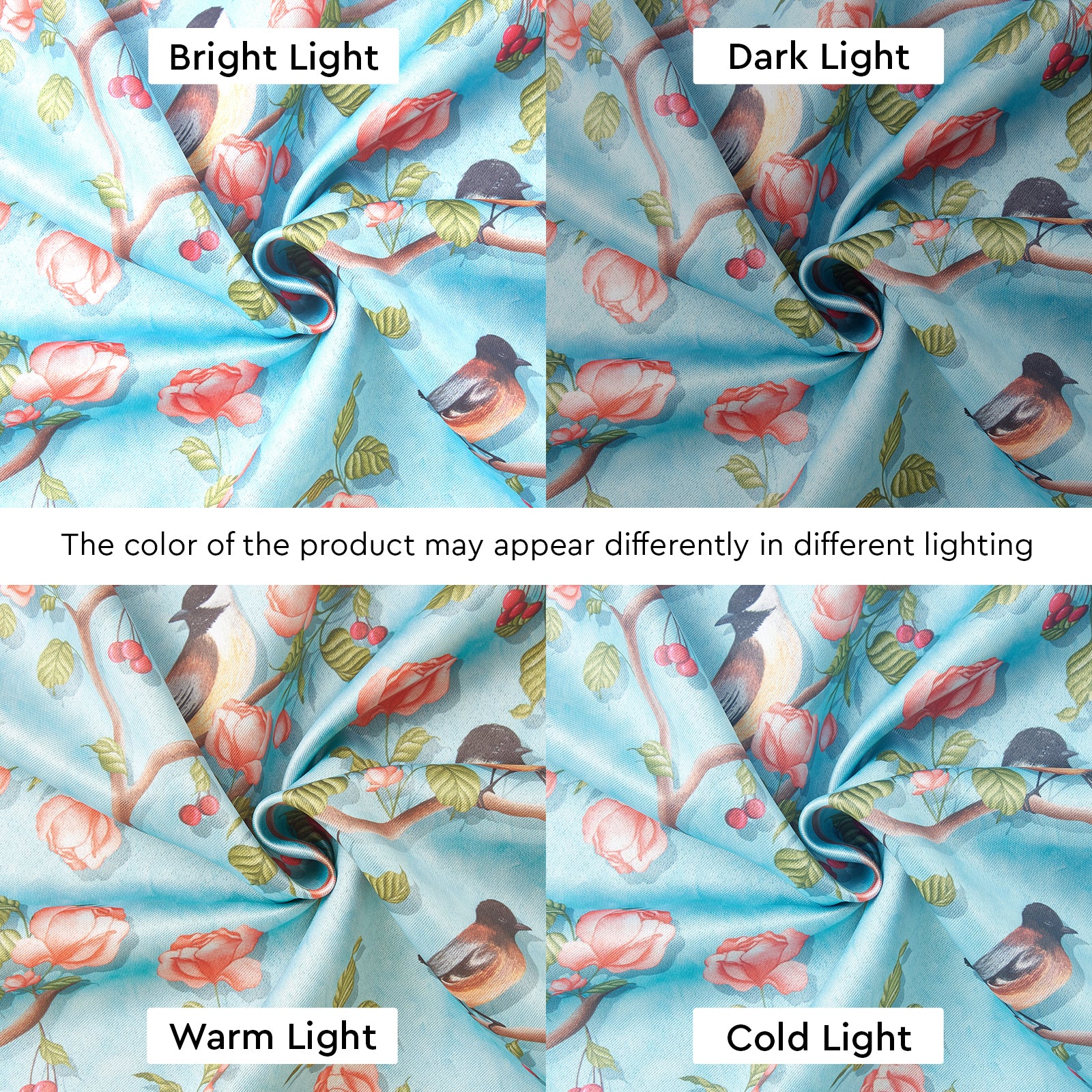 Blackout Polyester Sky Blue Birds Curtain (Pack of 2)