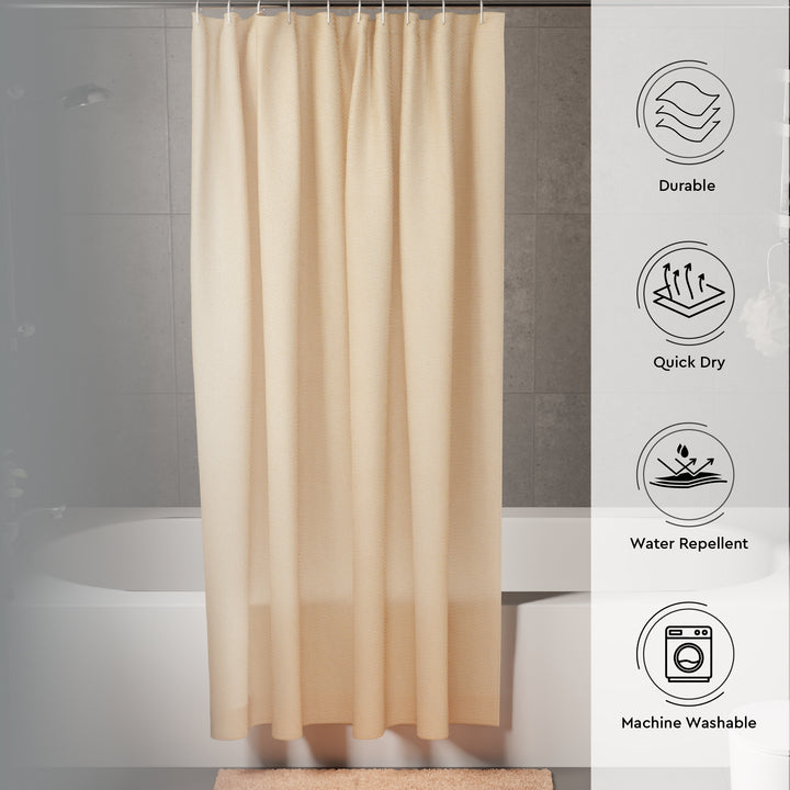 Polyester Beige Shower Curtain + Bathmat (Pack of 3)