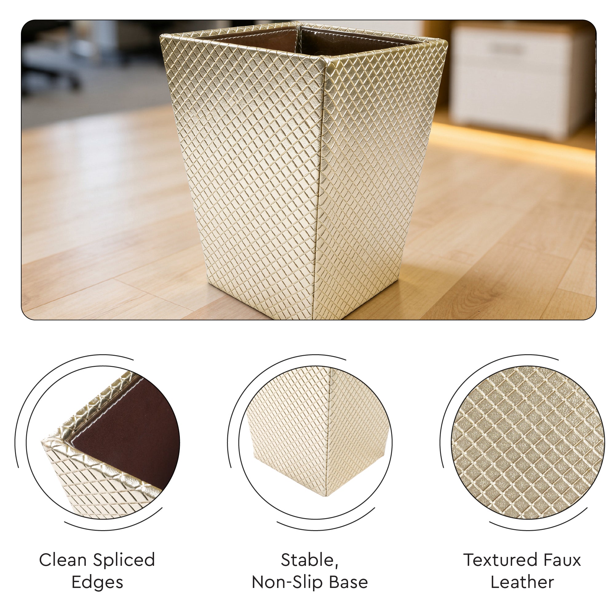 Faux Leather Light Gold Leather Dustbin