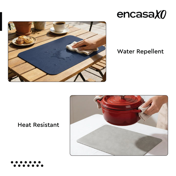 2 Sided Leather Grey & Blue Placemat + Coaster