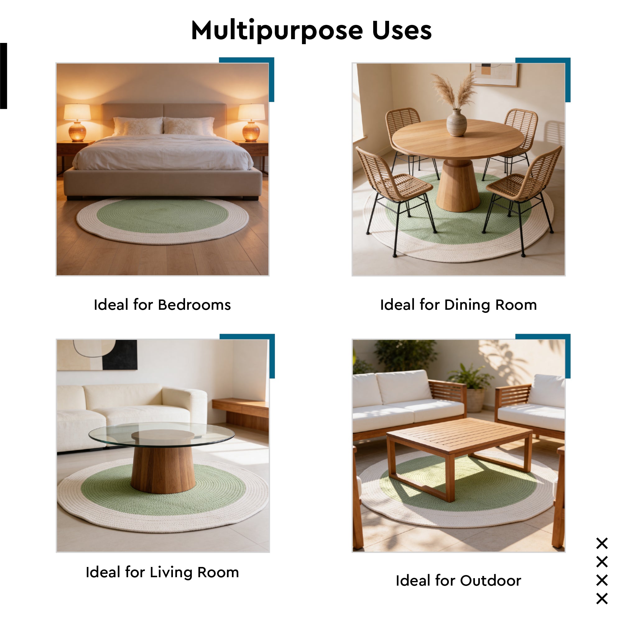 Reversible Round Rug Handwoven Natural Fiber Carpet Braided Area Rug | Neutral Boho Rug for Living Room, Bedroom, Nursery | Washable Area Rug Two Tone