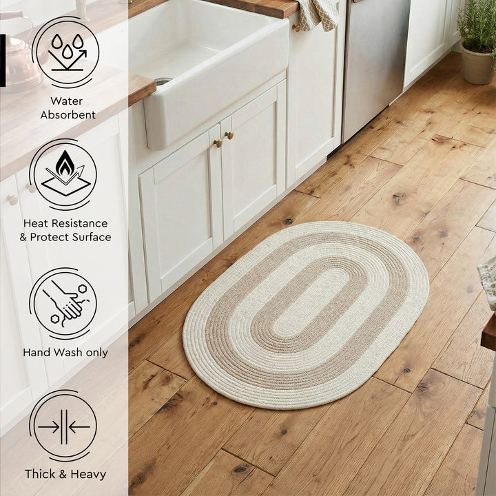 Reversible Round Rug Handwoven Natural Fiber Carpet Braided Area Rug | Neutral Boho Rug for Living Room, Bedroom, Nursery | Washable Area Rug Two Tone
