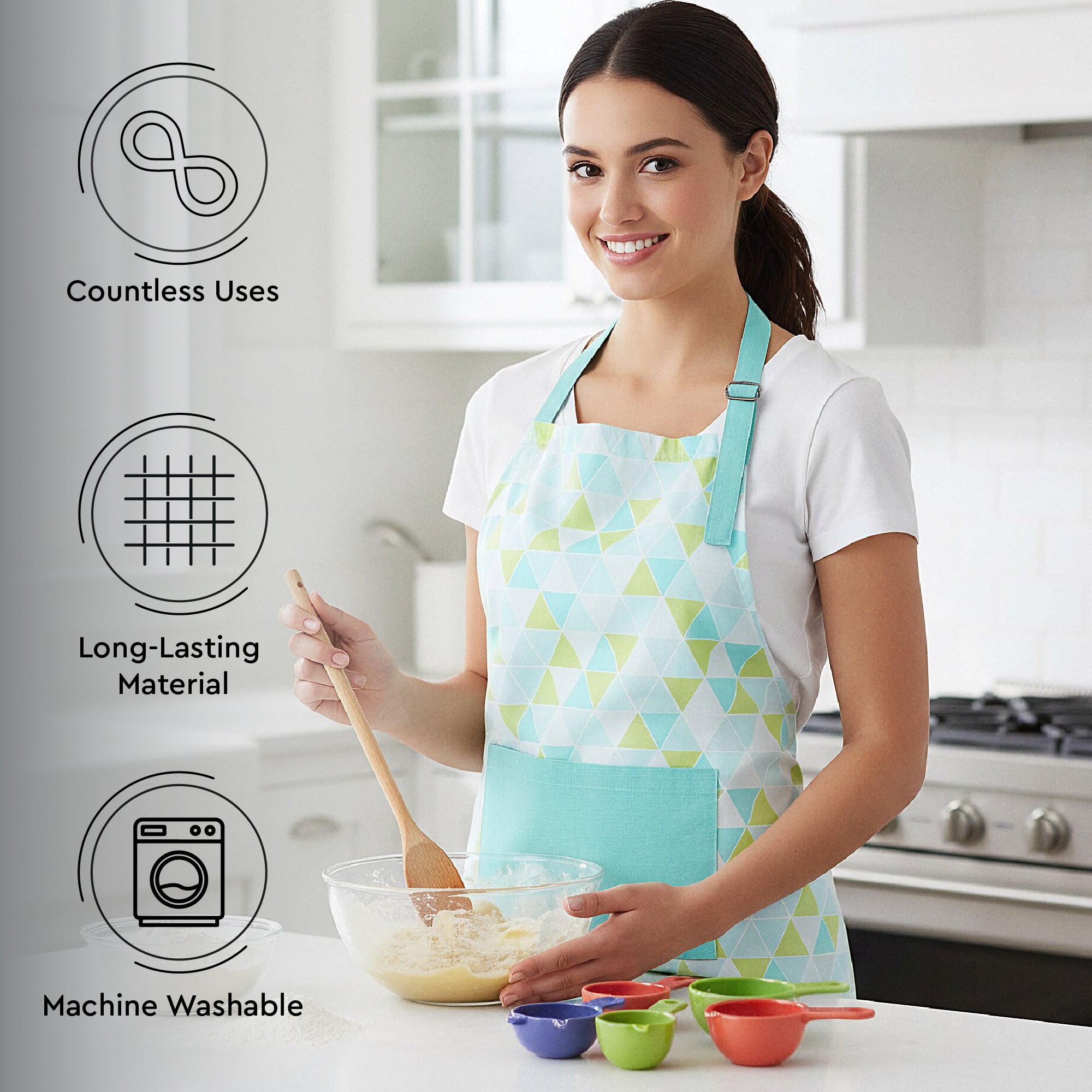 Printed Cotton Triangles Aqua Apron (Pack of 1)