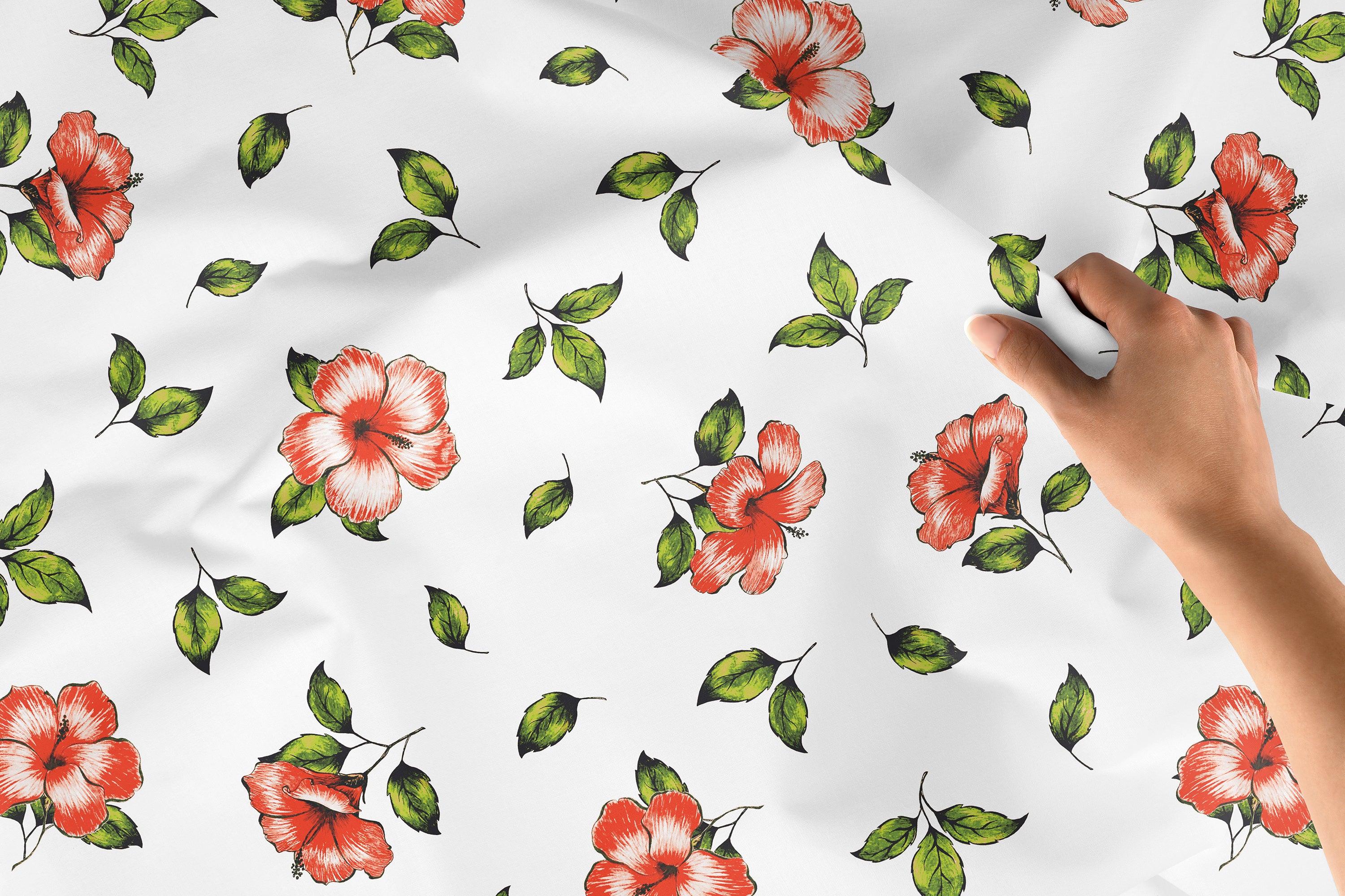 Polyester Printed Hibiscus Fabric (Pack of 1)