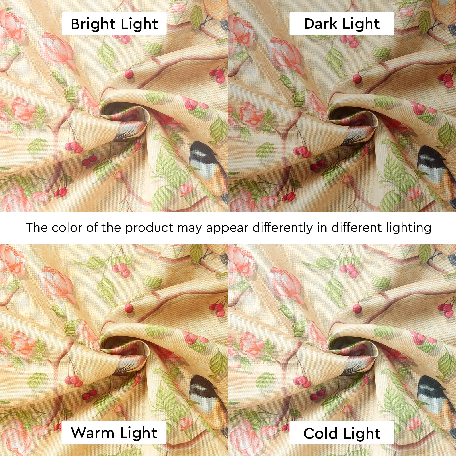 Blackout Polyester Pale Gold Birds Curtain (Pack of 2)