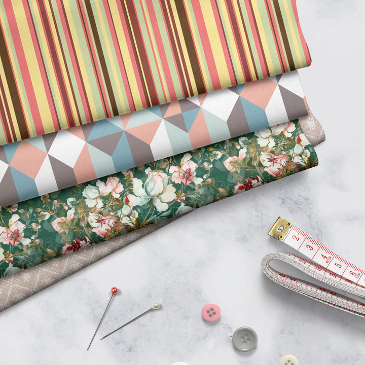 Cotton Printed Fabric by meter 100x150 cm Width (39"x59") - Decor Twill Cloth, Designs for Sofa, Furnishing, Upholstery, Curtains, Cushions, Bedcover