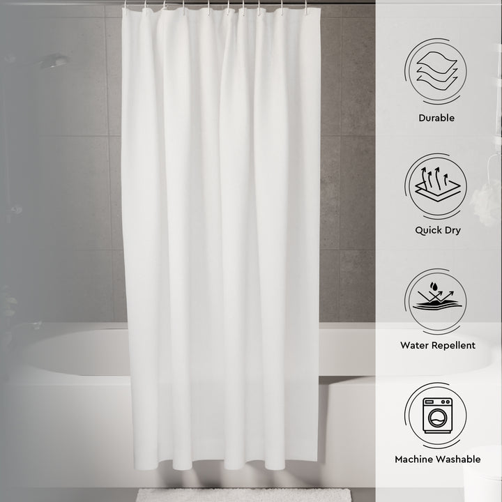 Polyester White Shower Curtain + Bathmat (Pack of 3)