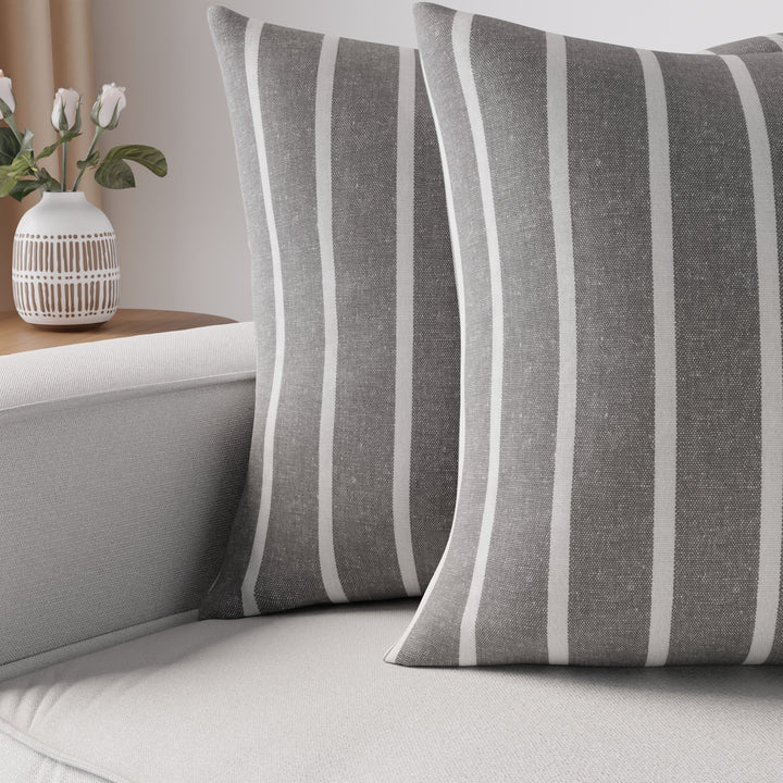 Cotton Roma Grey Stripes Cushion Cover (Pack of 2)