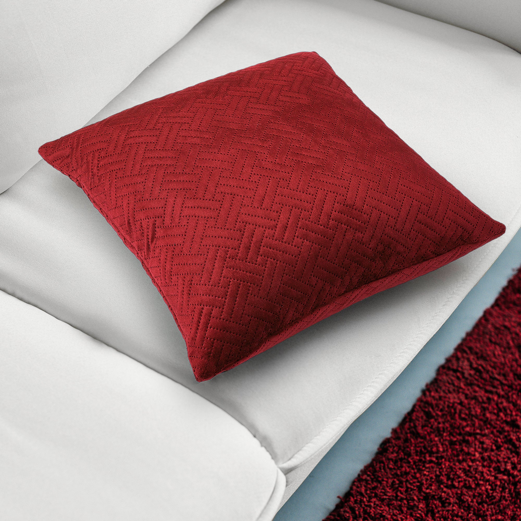 Quilted Velvet Red Cushion Cover (Pack of 1)
