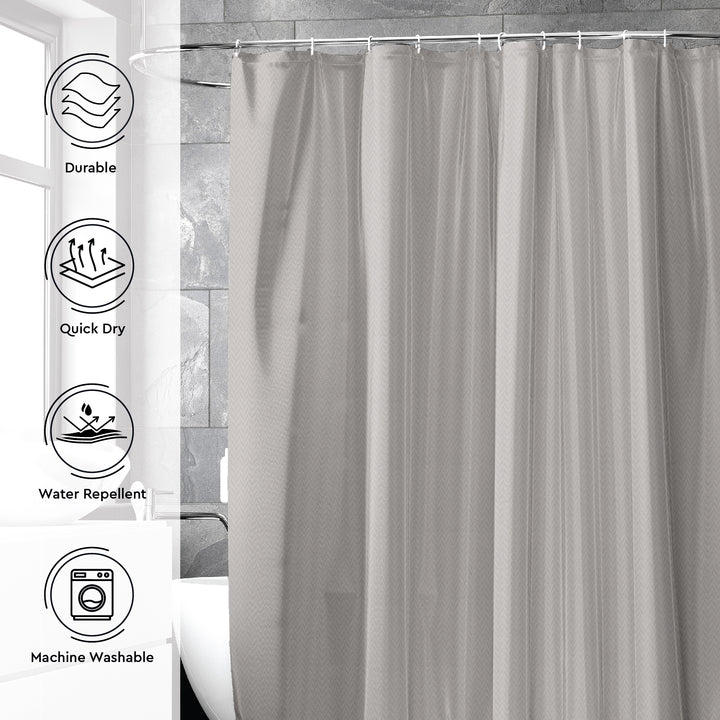 Polyester ZZ Light Grey Combo Shower Curtain + Bathmat (Pack of 3)