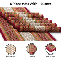 Madur Kathi Red Table Runner+Placemat (Pack of 7)