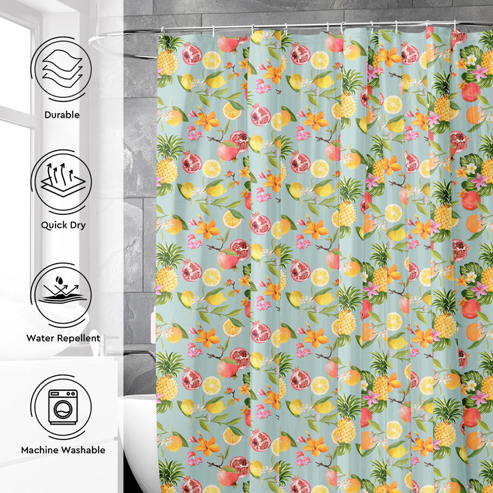 Polyester Pineapple Combo Shower Curtain + Bathmat (Pack of 3)