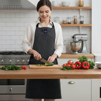 Cotton Butcher Checks Black Apron + Oven Glove + Pot Holder (Pack of 3)
