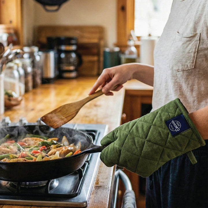 Cotton Leaf Green Oven Glove & Pot Holder