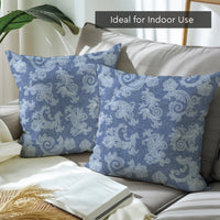 Chambray Cotton Floral Blue Cushion Cover (Pack of 2)