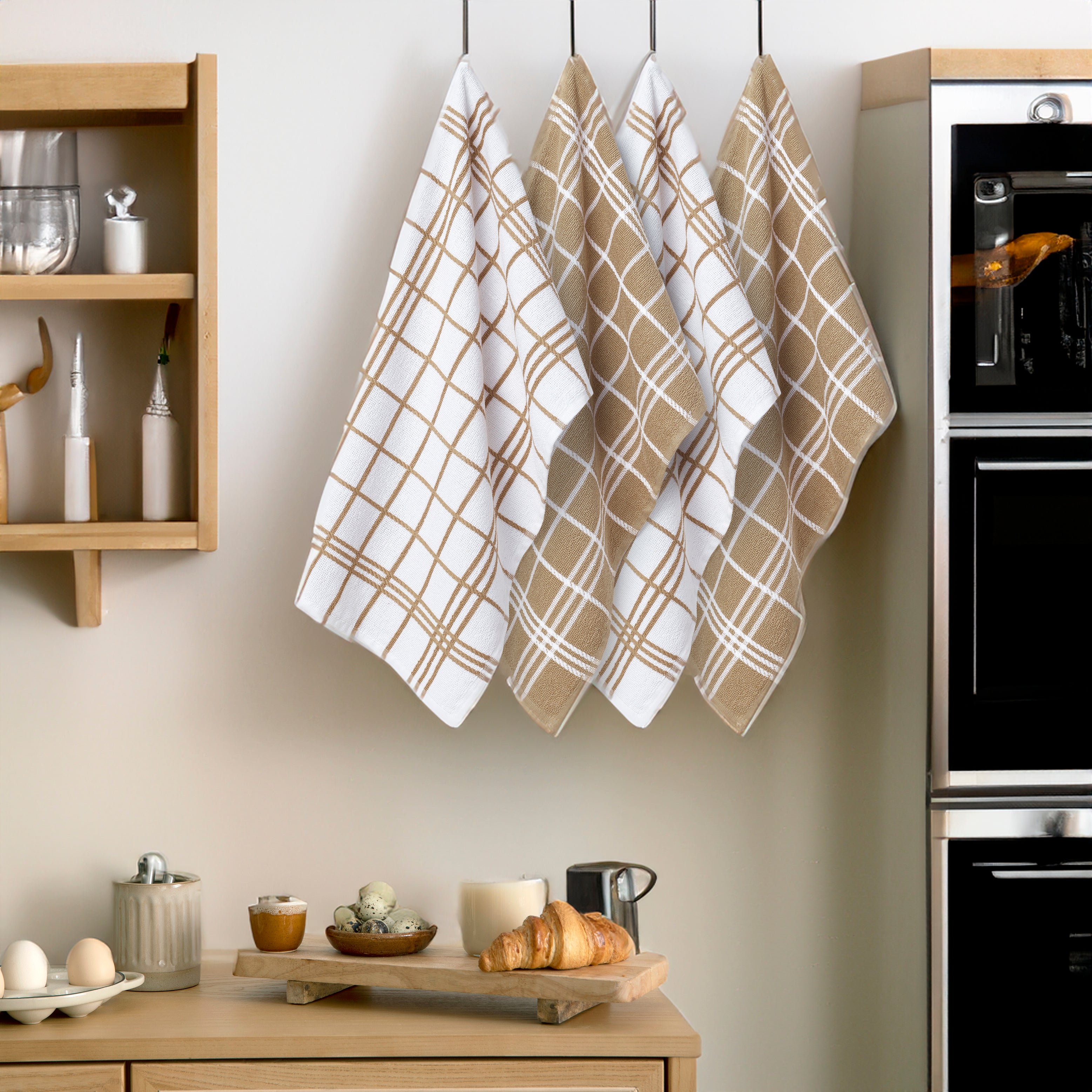 Cotton Beige Terry Kitchen Towel (Pack of 4)